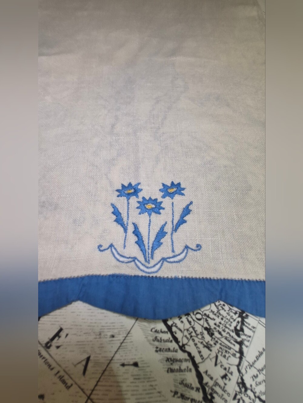 Blue Floral Embroidered Table Linen - Blue TEA TOWEL
